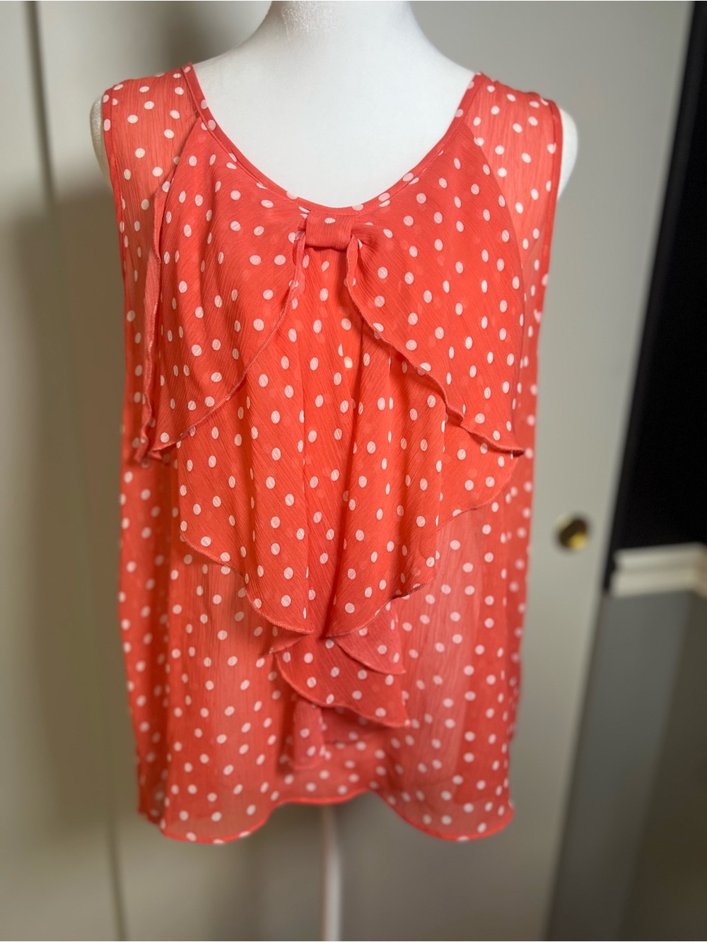by & by Coral Polka Dot Ruffle Sleeveless Tank
